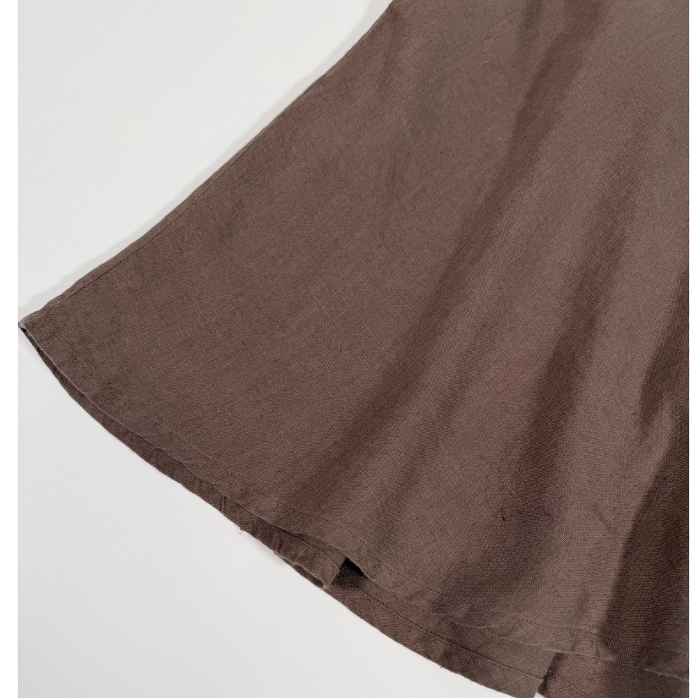 Linenbee 100 Linen Brown Pull-On A-Line Midi Skirt Pockets XS Small Cottagecore - Picture 4 of 8